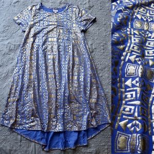 LuLaRoe M Elegant Carly Dress Purple Gold Metallic